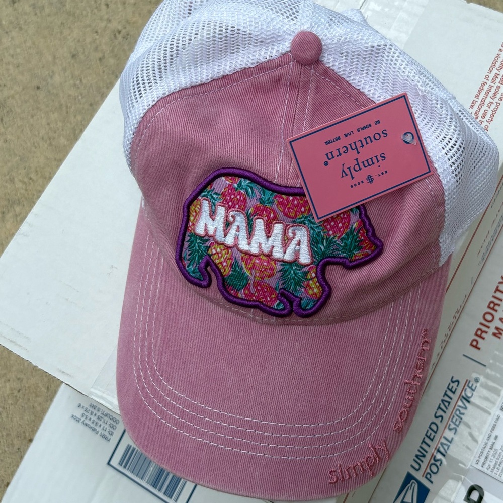 NWT Simply Southern Trucker Hat – Mama Bear Patch, Purple/Pink Mauve